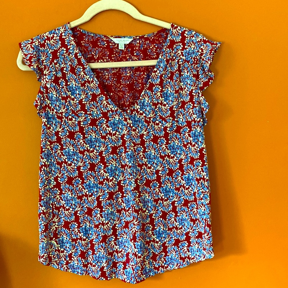Lucky brand ladies floral blouse in cotton/modal blend.